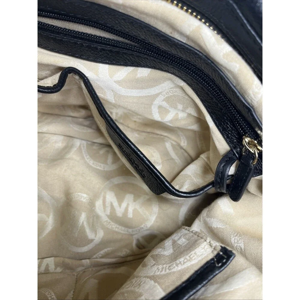 Michael Kors Portland Pebbled Black Leather Satchel Purse Gold Zipper Handbag